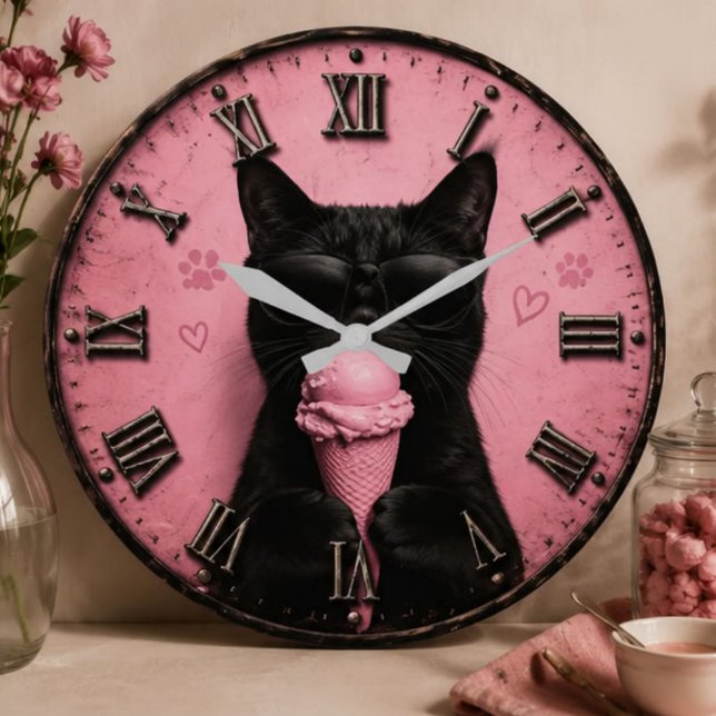 Black Cat Ice Cream  Stor Klocka (Skapare uppladdad)