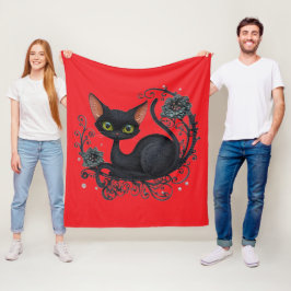 Black Cat in a Flower Cradle  Fleecefilt