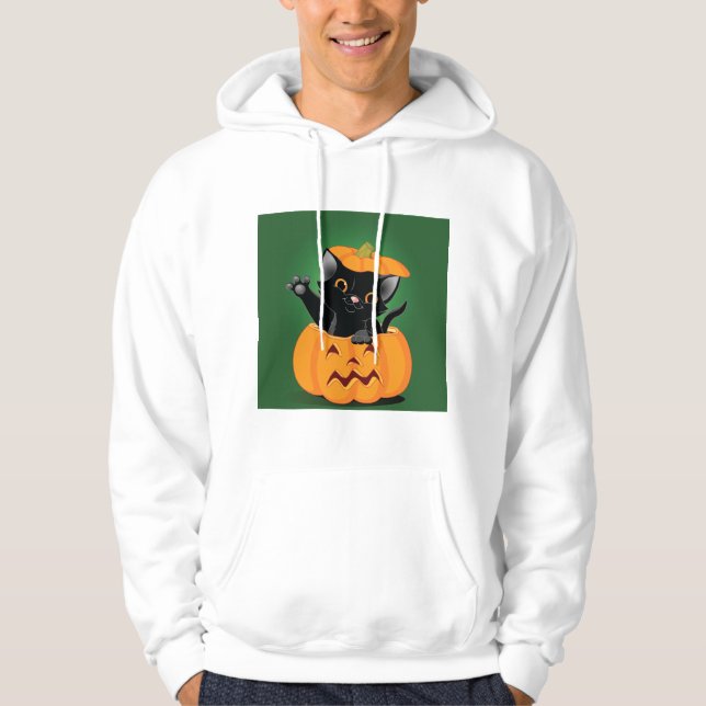 Black Cat in a Pumpkin Manar Hoodie (Framsida)