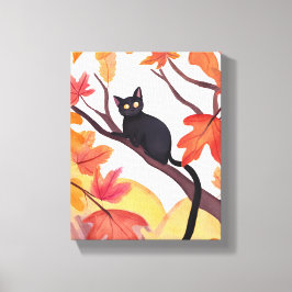 Black Cat in a Tree | Fall Autumn Spooky Cute Canvastryck
