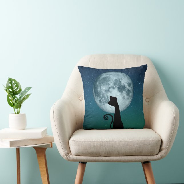 Black Cat In Moonlight Throw Pillow Kudde (Stol)