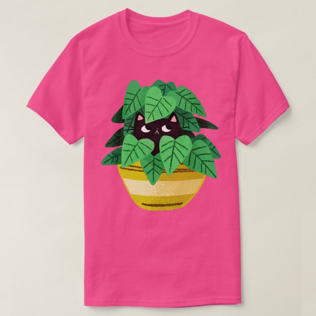 Black Cat in Planter T Shirt (Design framsida)