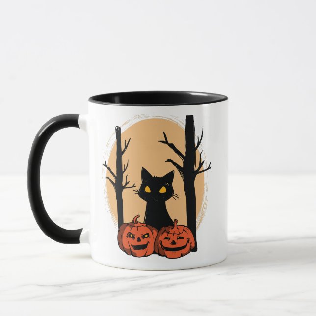 "Black Cat in Pumpkin Halloween Mugg - Cute Spooky (Vänster)