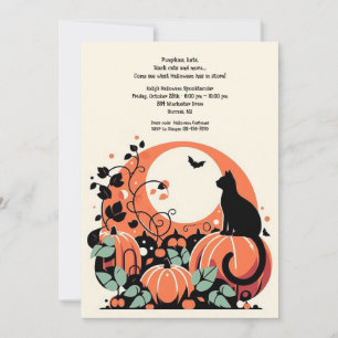 Black Cat in Pumpkin Patch Halloween Inbjudningar