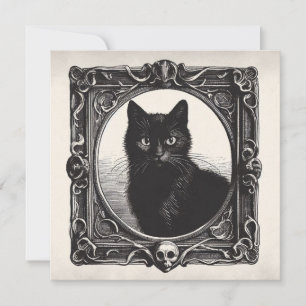 Black Cat in Spooky Ram Goth Flat Greeting Card Kort