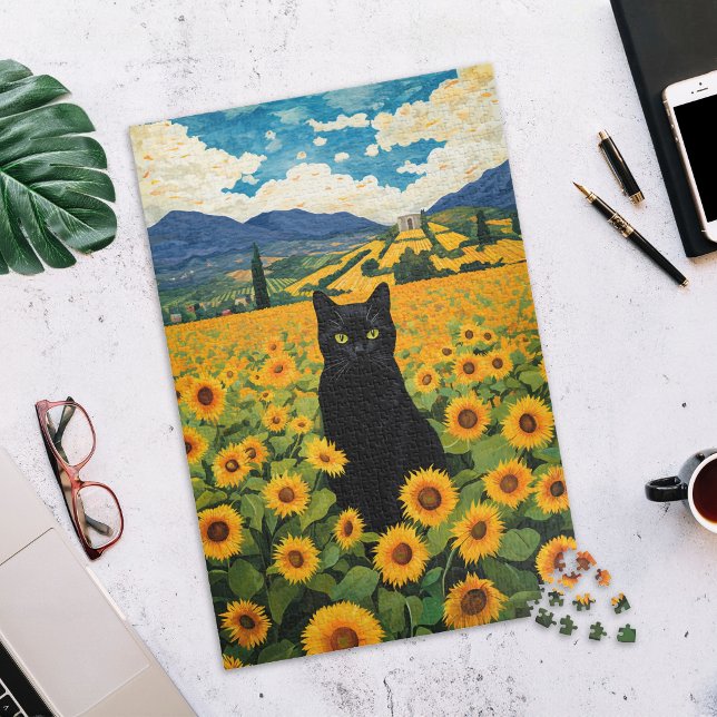 Black Cat in Sunflower Field Jigsaw Puzzle Pussel (Skapare uppladdad)