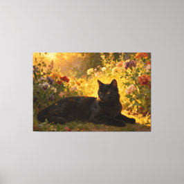 Black Cat in the Flowers I Canvastryck