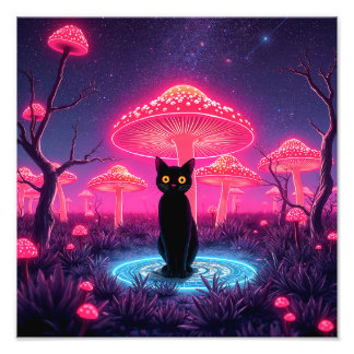 black cat in the psychedelic world fototryck