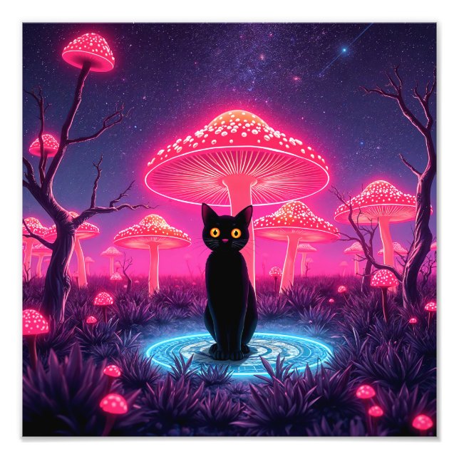 black cat in the psychedelic world fototryck (Framsidan)