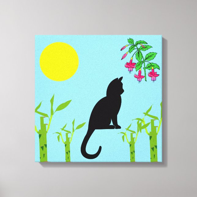 Black Cat in the Sunlit Garden Canvas Print (Framsida)