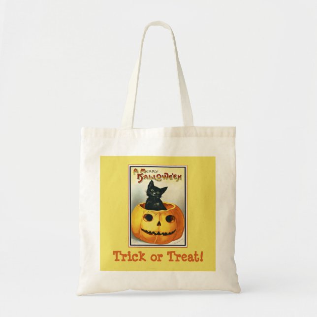 Black Cat & Jack o lantern Bus eller godis Bag Tygkasse (Framsidan)