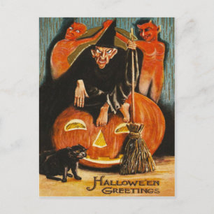 Black Cat Jack o lantern Djävulen Vykort