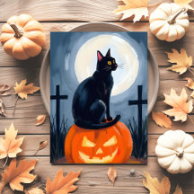 Black Cat Jack-O-Lantern Halloween-målat