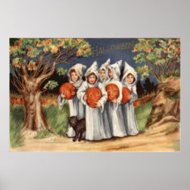 Black Cat Jack o lantern Pumpkin Ghost Poster