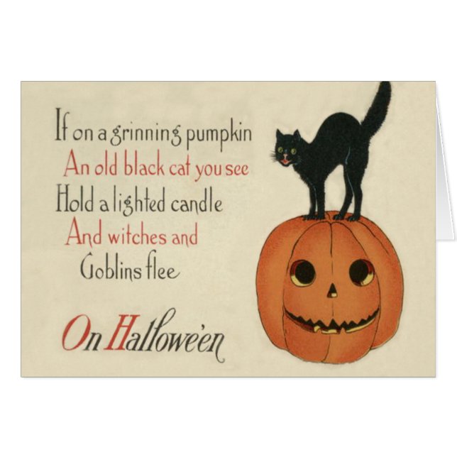 Black Cat Jack o lantern Pumpkin Orange Hälsningskort (Framsidan Horizontal)