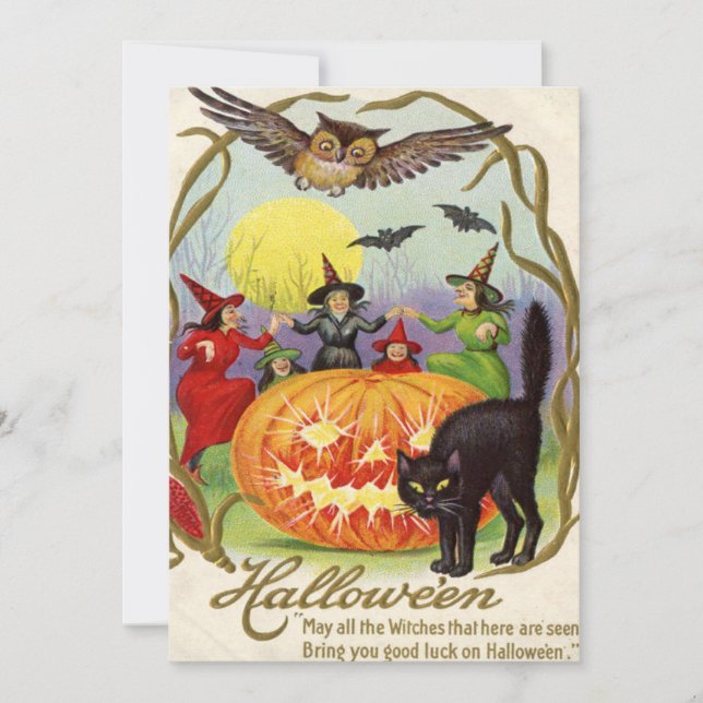 Black Cat Jack o lantern Pumpkin Witch Full Moon (Framsida)