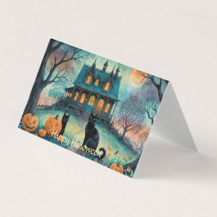 Black Cat, Jack o lantern, Spooky House Halloween Kort