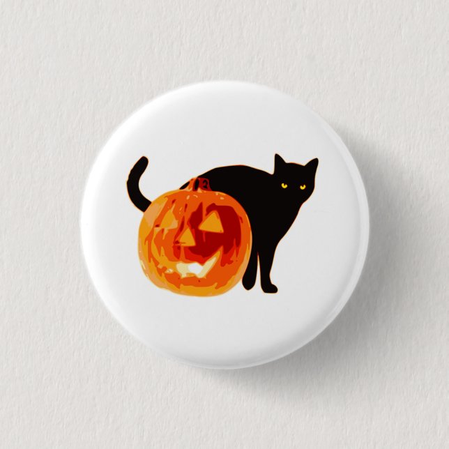 Black Cat & Jack O'Lantern Halloween Button Knapp (Framsida)