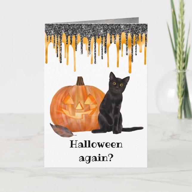 Black Cat Jack o'Lantern Halloween Card Kort (Framsida)