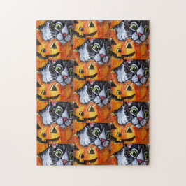Black Cat & Jack O'Lantern Halloween Jigszle Puzzl Pussel