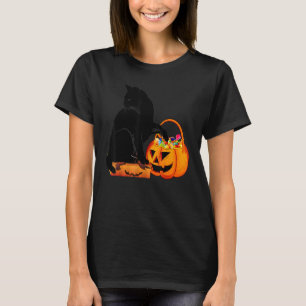 Black Cat Jack O'Lantern Pumpkin Sweet Candy T Shirt