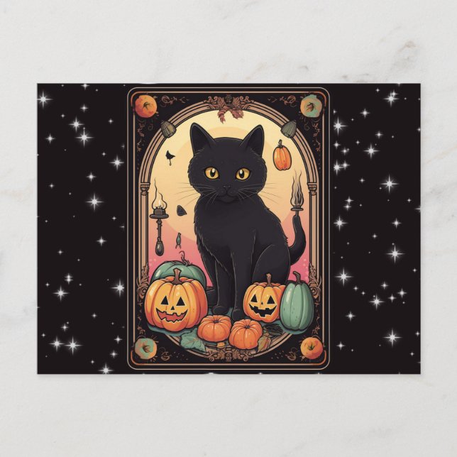 Black Cat Jack-O'Lanternor Tarot Halloween Helg Vykort (Framsida)