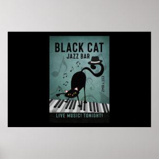 Black Cat Jazz Pub Funny Black Cat Pay Piano Poster