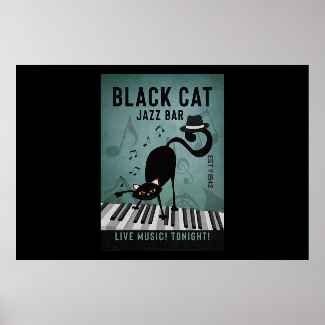 Black Cat Jazz Pub Funny Black Cat Pay Piano Poster (Framsidan)