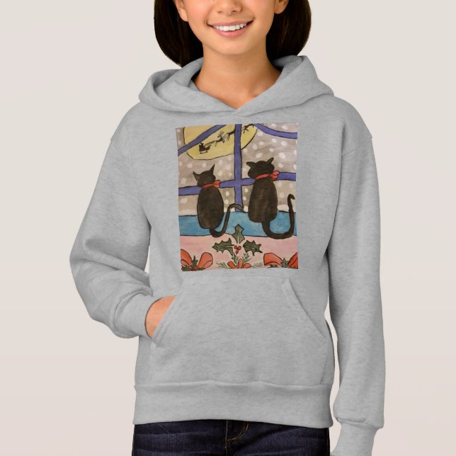 Black Cat jul Hoodie T Shirt (Framsida)