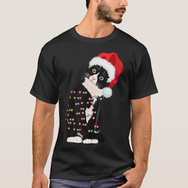 Black Cat jul Light Funny Cat Lover Christma T Shirt (Framsida)