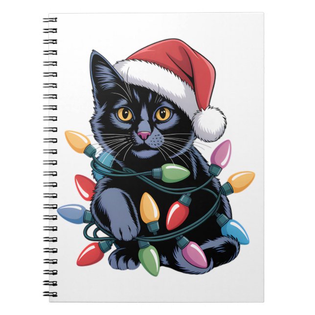 Black Cat jul Ljus Funny Cat Lover Anteckningsbok (Framsidan)