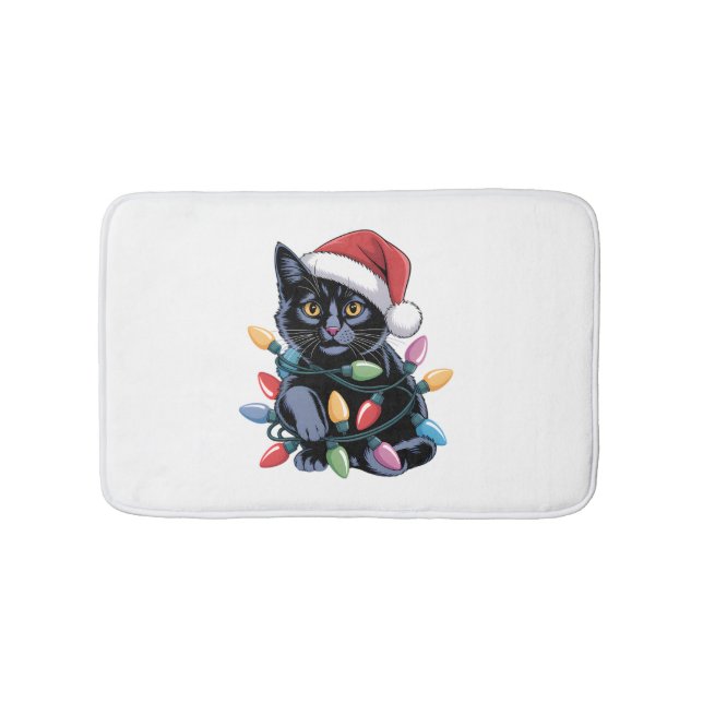 Black Cat jul Ljus Funny Cat Lover Badrumsmatta (Framsidan)