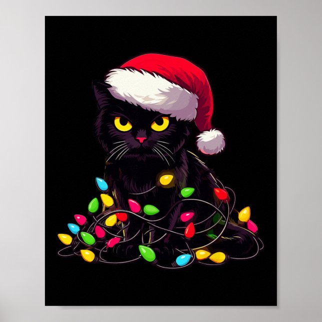 Black Cat jul Ljus Funny Cat Lover Julafton Sa Poster (Framsidan)