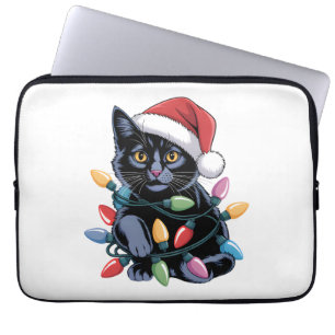 Black Cat jul Ljus Funny Cat Lover Laptop Fodral