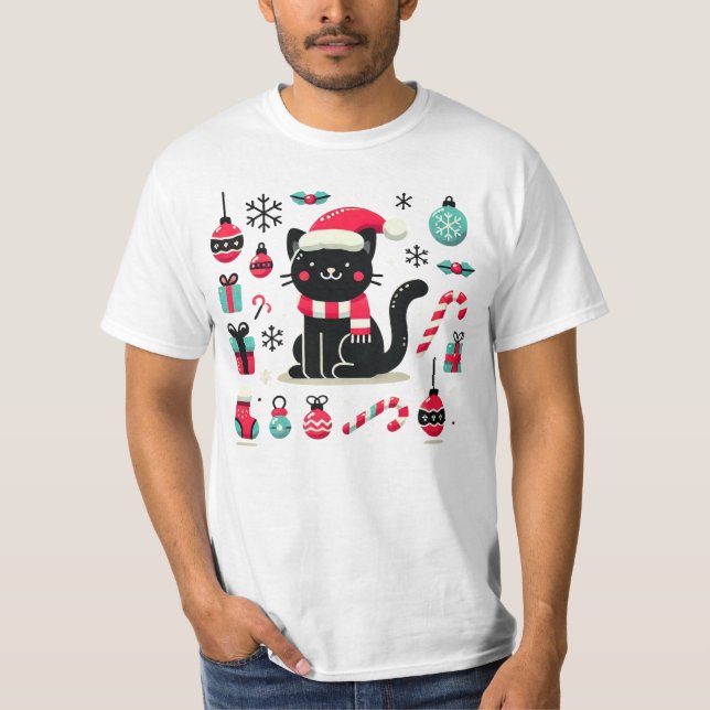 Black Cat jul T Shirt (Framsida)