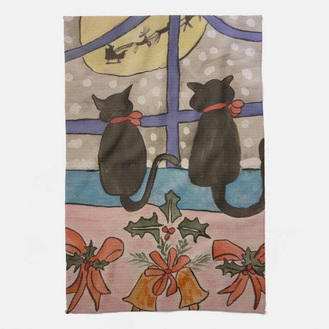 Black Cat jul Tea Towel Kökshandduk (Vertikal)