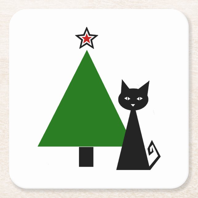 Black Cat-jul Underlägg Papper Kvadrat (Framsidan)