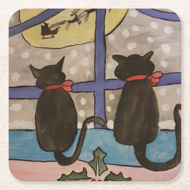 Black Cat-jul Underlägg Papper Kvadrat (Framsidan)