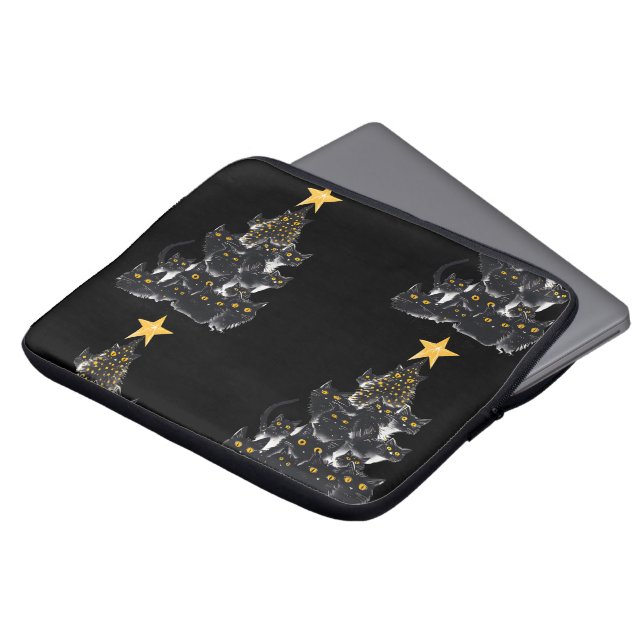 Black Cat Julgran Design Sparris Laptop Fodral (Framsida topp)