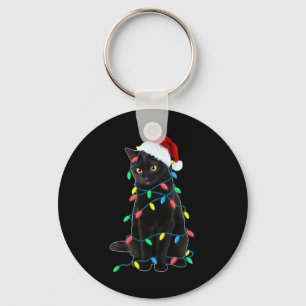 Black Cat Julgran Ljus Roligt Santa Kitten L. Nyckelring