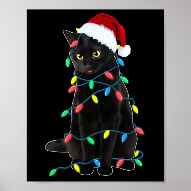 Black Cat Julgran Ljus Roligt Santa Kitten L. Poster (Framsidan)