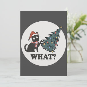 Black Cat Julgran Santa Hat Funny What Cute Inbjudningar