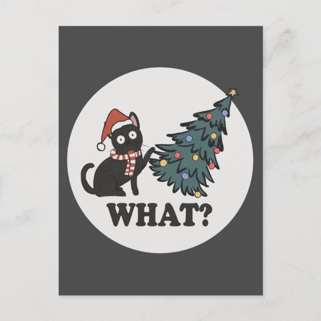 Black Cat Julgran Santa Hat Funny What Cute Vykort (Framsida)