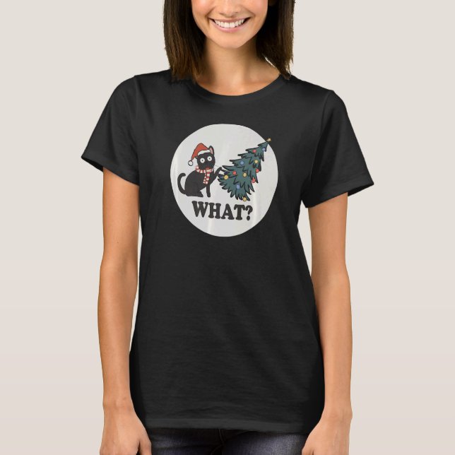 Black Cat Julgran Santa Hat What Cute Anim T Shirt (Framsida)