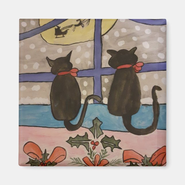 Black Cat-julgranen Magnet (Framsidan)
