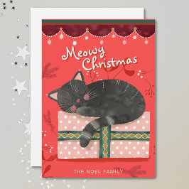 Black Cat-julillustration - platta Helgdag Julkort