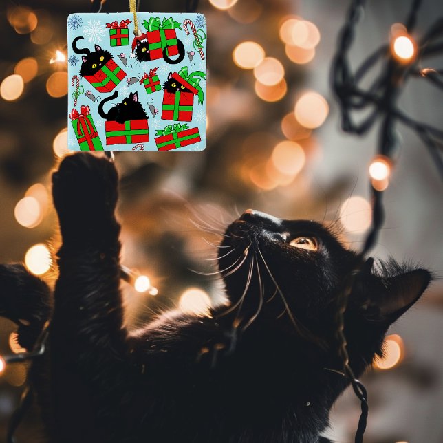 Black Cat Julklapp Julgransprydnad Keramik (Skapare uppladdad)