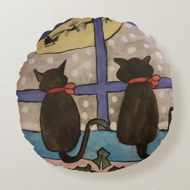Black Cat-julronden Cushion Rund Kudde (Framsidan)