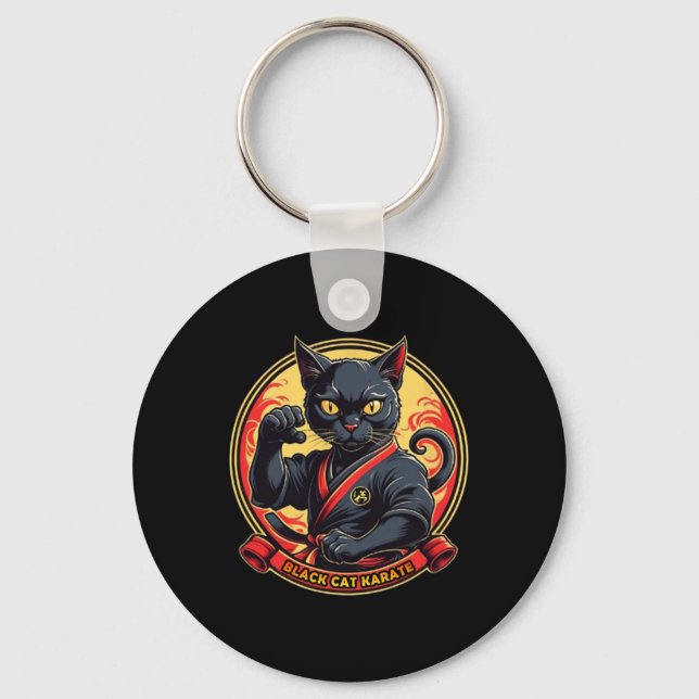 Black Cat Karate För manar kvinnor Kids Nyckelring (Framsida)