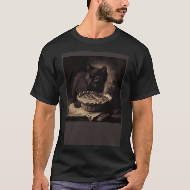 Black Cat Kärlek Apple Paj T Shirt (Framsida)